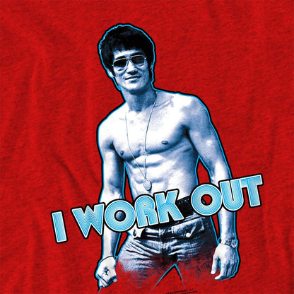 Red - Side - Bruce Lee Unisex Adult I Works Out Heather T-Shirt