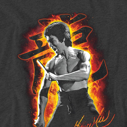 Charcoal - Side - Bruce Lee Unisex Adult Dragon Fire Heather T-Shirt