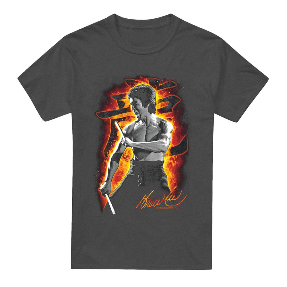 Charcoal - Front - Bruce Lee Unisex Adult Dragon Fire Heather T-Shirt