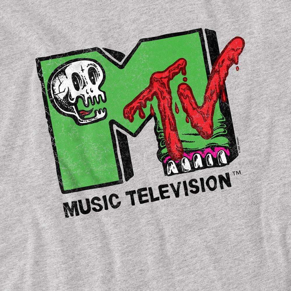 Athletic - Side - MTV Unisex Adult Skull And Monster Teeth Logo Heather T-Shirt