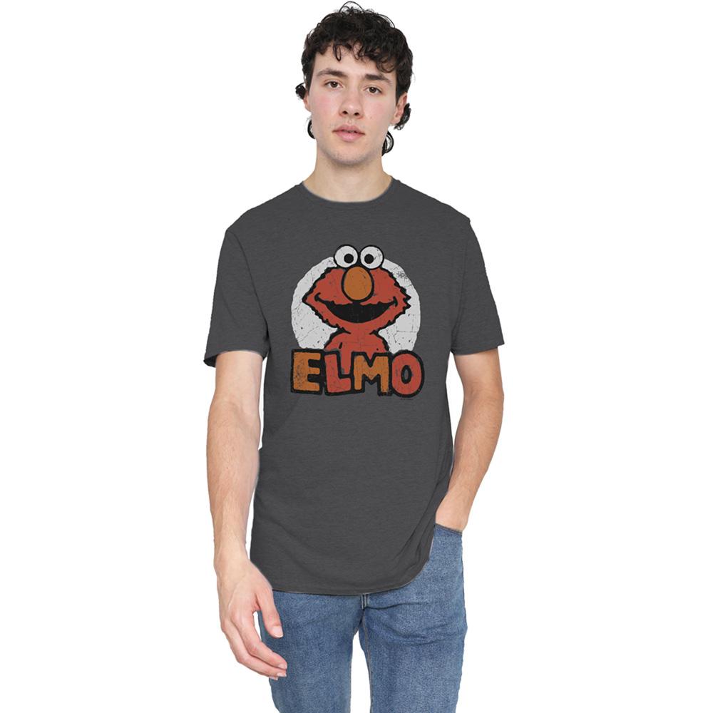 Charcoal - Side - Sesame Street Unisex Adult Elmo Heather T-Shirt