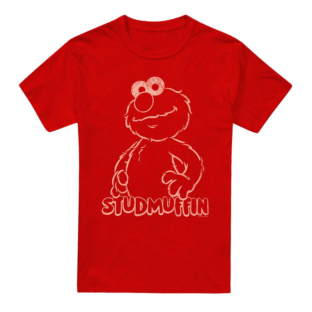 Red - Front - Sesame Street Unisex Adult Studmuffin Heather T-Shirt
