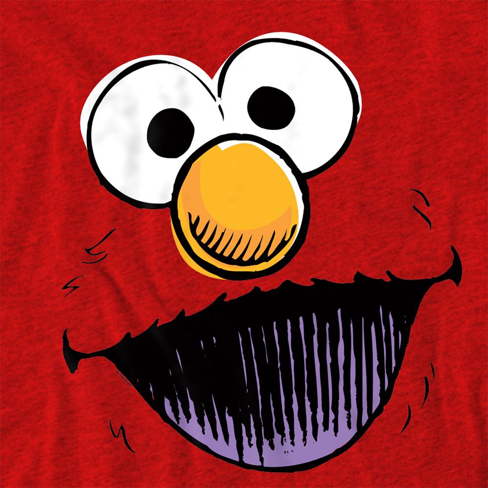 Red - Side - Sesame Street Unisex Adult Elmo Sketch Face Heather T-Shirt