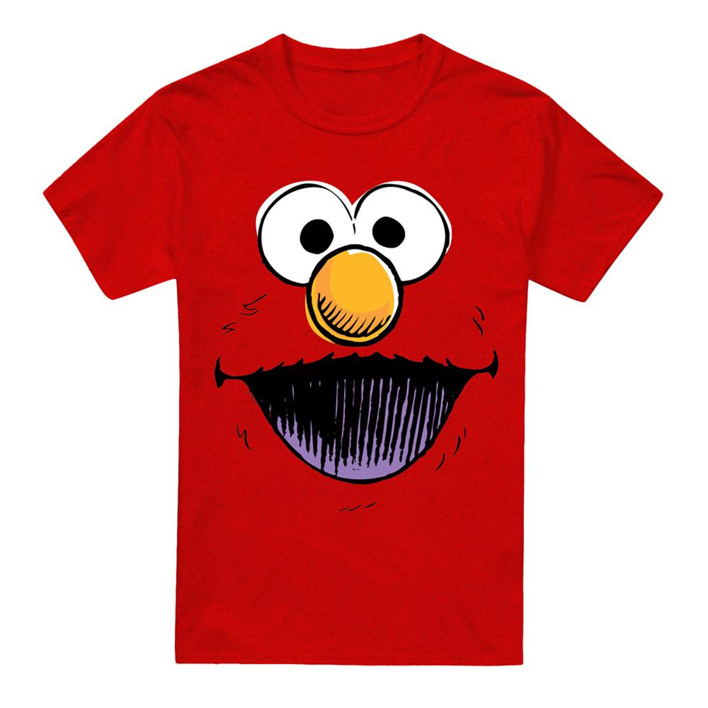 Red - Front - Sesame Street Unisex Adult Elmo Sketch Face Heather T-Shirt