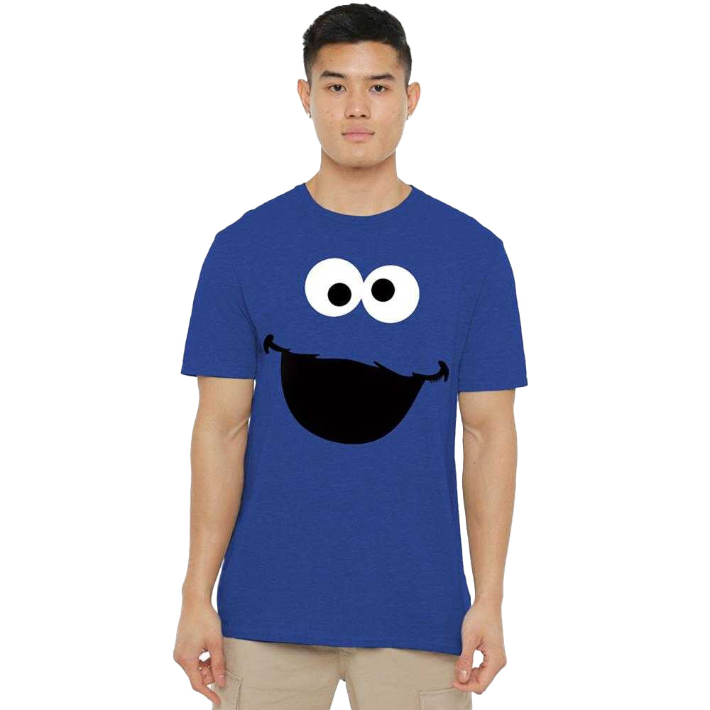 Royal Blue - Lifestyle - Sesame Street Unisex Adult Cookie Monster Face Heather T-Shirt