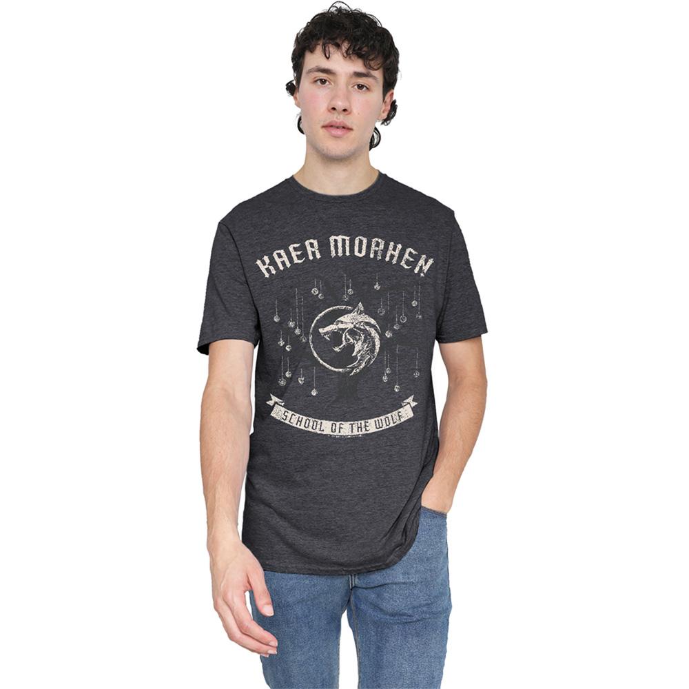 Charcoal - Back - The Witcher Unisex Adult Kaer Morhen Medallion Heather T-Shirt