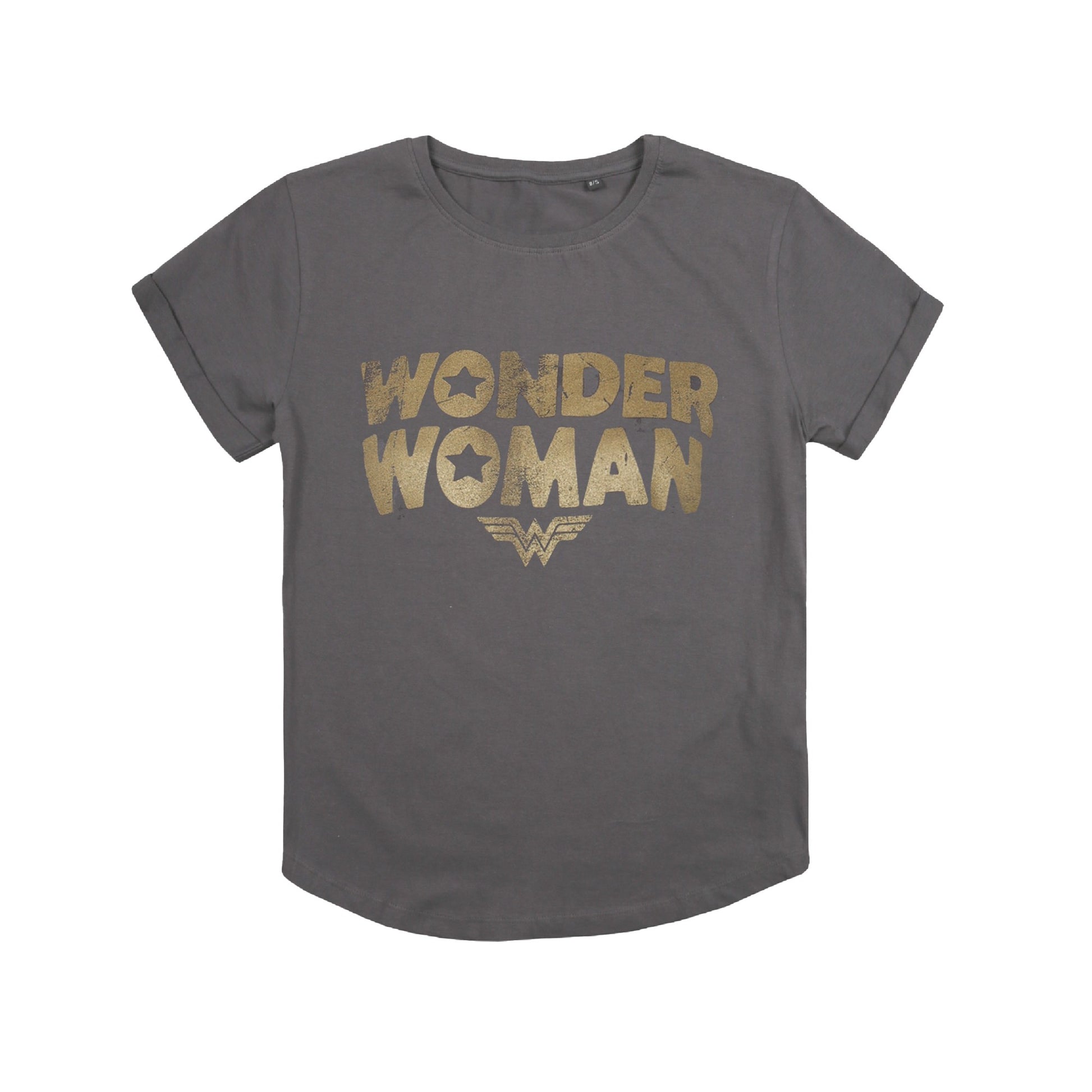Dark Charcoal - Front - Wonder Woman Womens-Ladies Metallic Logo T-Shirt