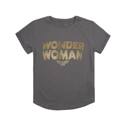 Dark Charcoal - Front - Wonder Woman Womens-Ladies Metallic Logo T-Shirt
