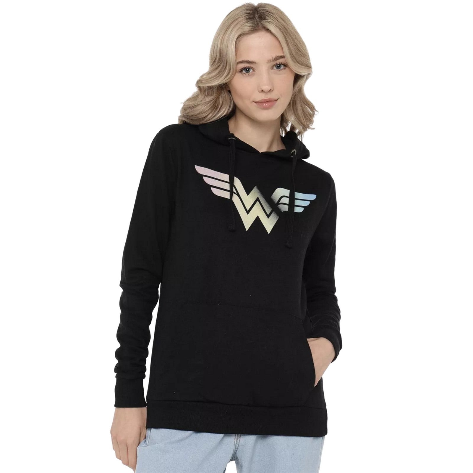 Black - Side - Wonder Woman Womens-Ladies Gradient Logo Hoodie