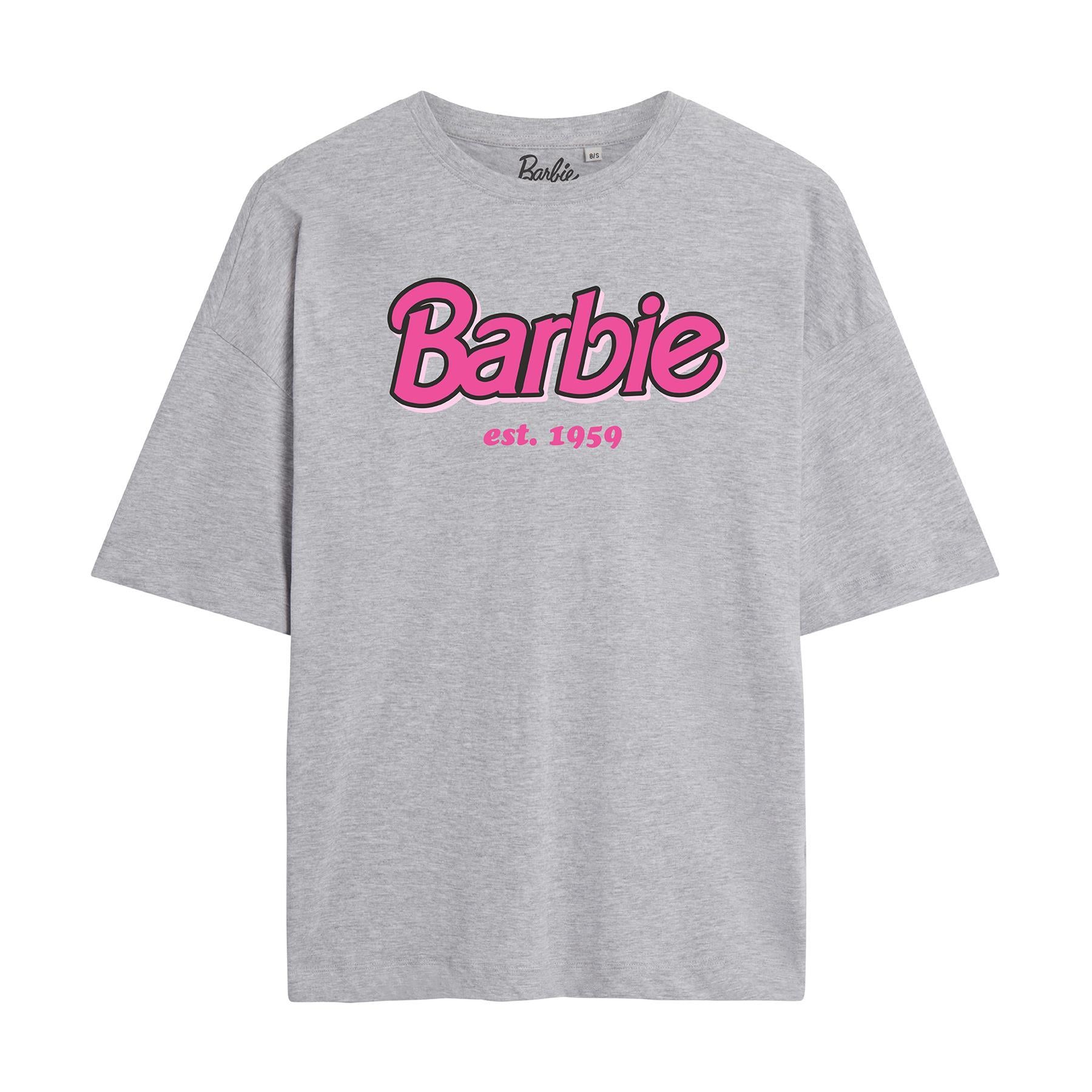 Heather Grey - Front - Barbie Womens-Ladies Established 1959 Oversized T-Shirt