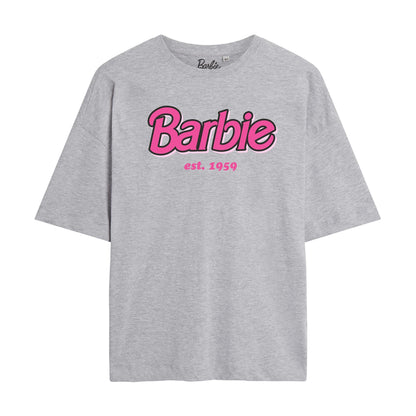 Heather Grey - Front - Barbie Womens-Ladies Established 1959 Oversized T-Shirt