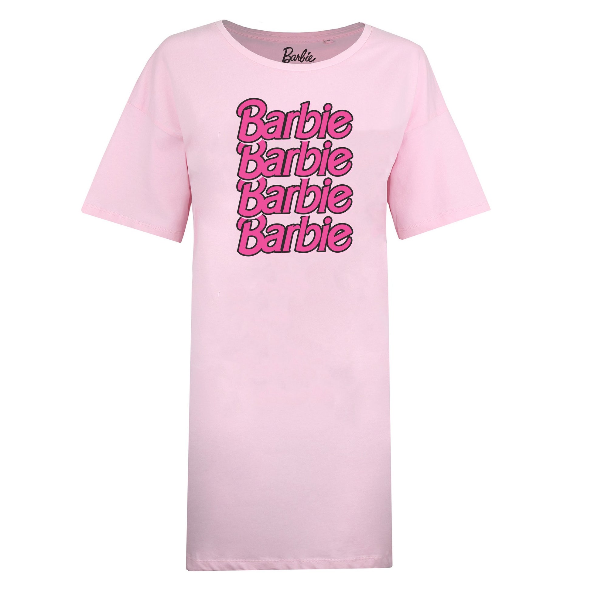 Light Pink - Front - Barbie Womens-Ladies Repeat Logo Long Length T-Shirt