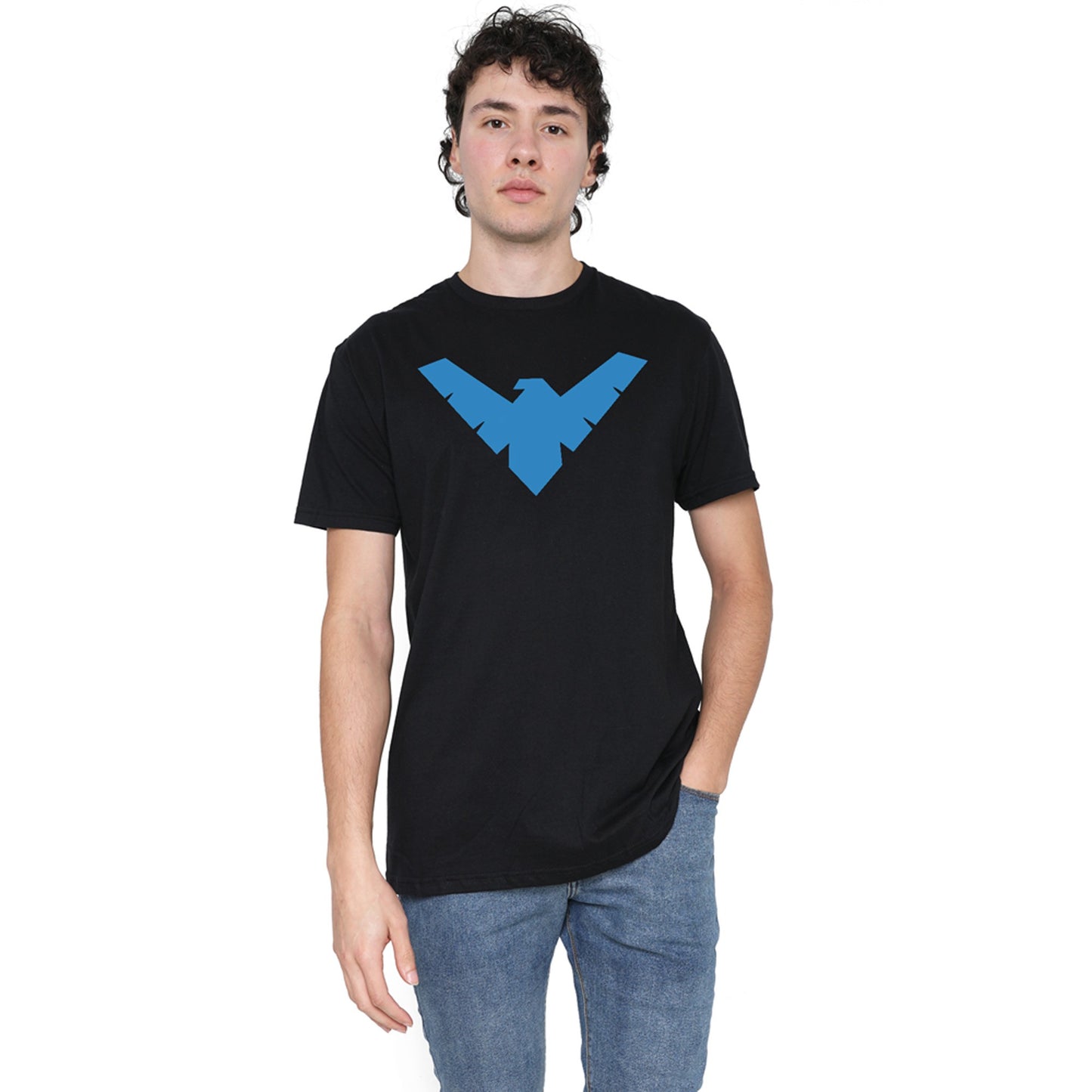 Black - Side - Batman Mens Nightwing Logo T-Shirt