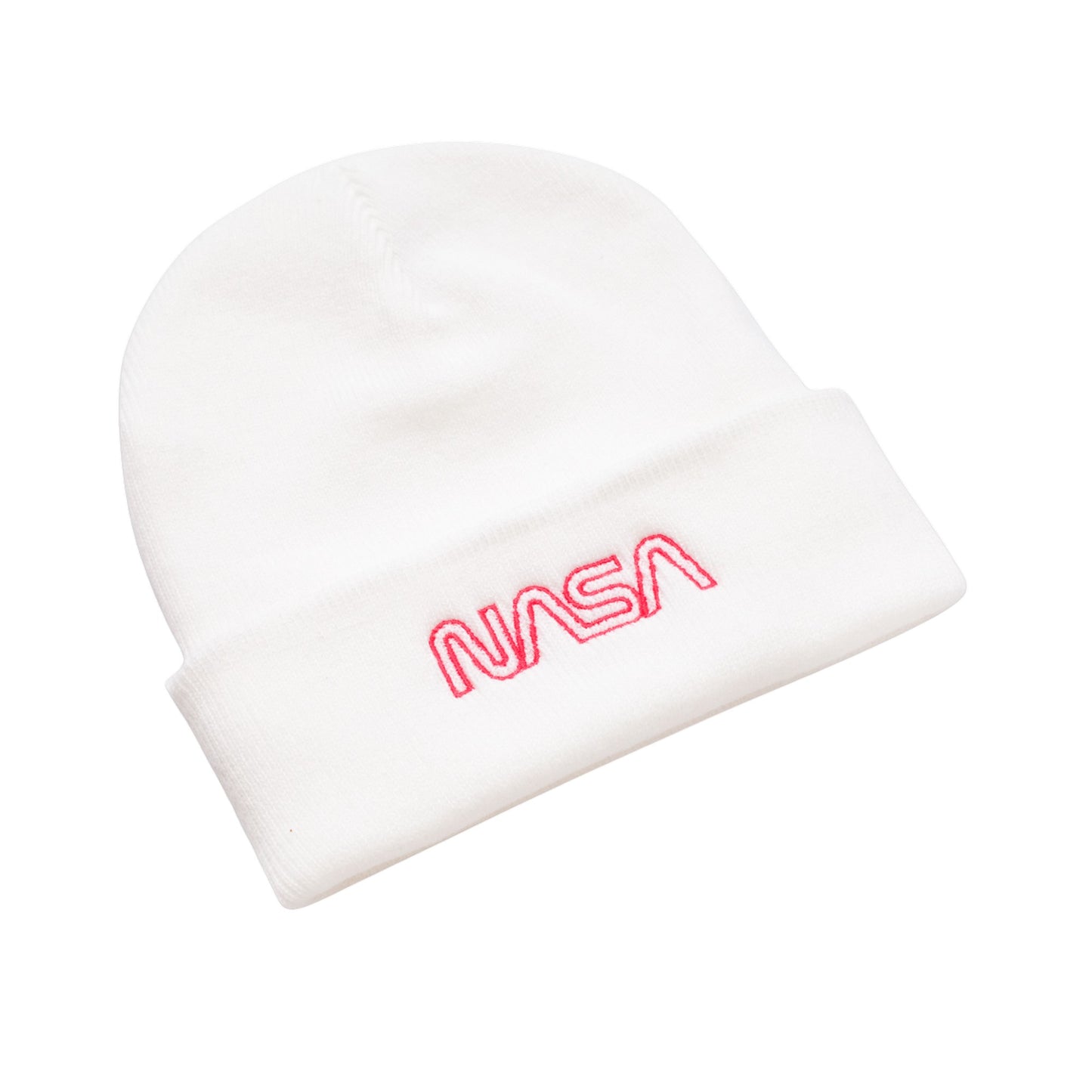 White - Side - NASA Mens Outline Logo Beanie