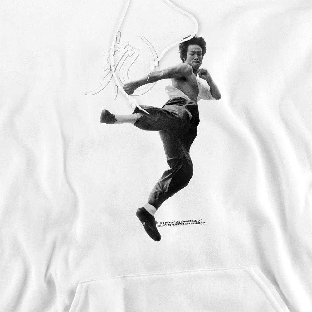 White - Side - Bruce Lee Unisex Adult Flying Kick Hoodie