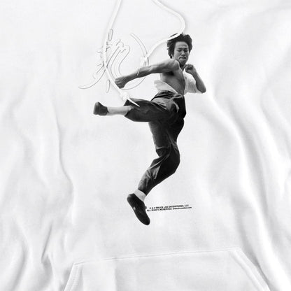 White - Side - Bruce Lee Unisex Adult Flying Kick Hoodie