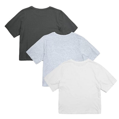 Dark Charcoal-Grey Heather-White - Back - Cotton Soul Womens-Ladies Plain Boxy Crop T-Shirt (Pack of 3)