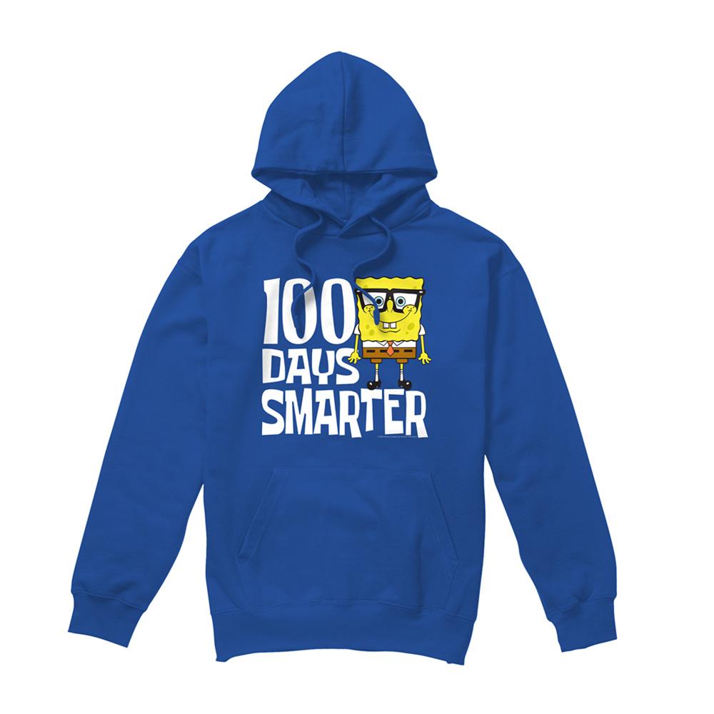 Royal Blue - Front - SpongeBob SquarePants Unisex Adult 100 Days Smarter Hoodie