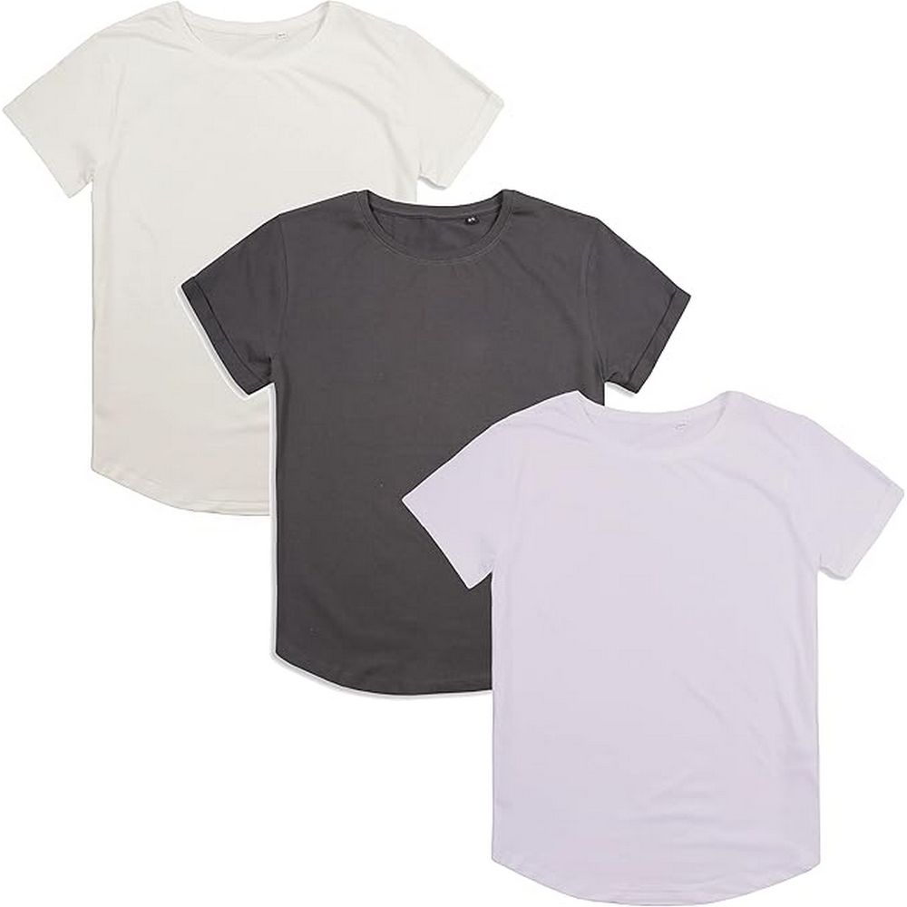 Charcoal-Lilac-Vintage White - Front - Cotton Soul Womens-Ladies Plain T-Shirt (Pack of 3)