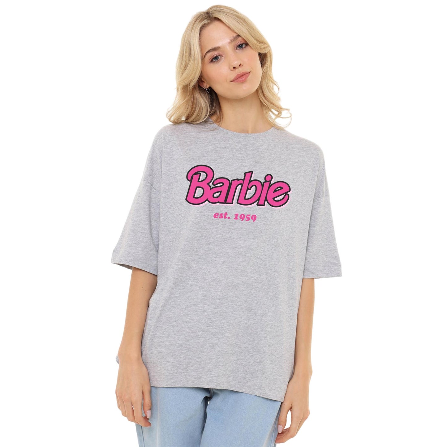 Heather Grey - Side - Barbie Womens-Ladies Established 1959 T-Shirt