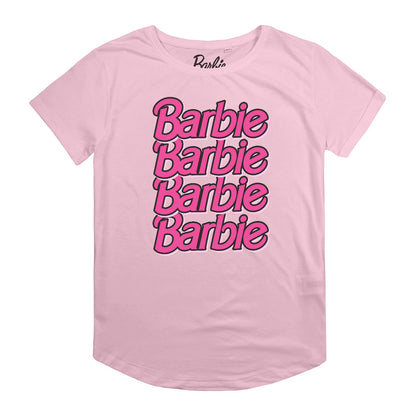Light Pink - Front - Barbie Womens-Ladies Repeat Logo Regular T-Shirt