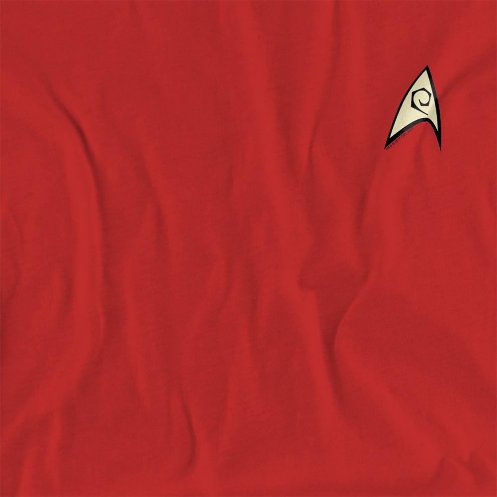 Red - Side - Star Trek Womens-Ladies Engineering Uniform Foil T-Shirt