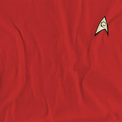Red - Side - Star Trek Womens-Ladies Engineering Uniform Foil T-Shirt