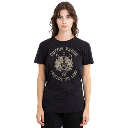Black - Lifestyle - Yellowstone Womens-Ladies Dutton Ranch Protect The Land Wolf T-Shirt