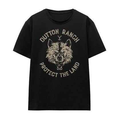 Black - Front - Yellowstone Womens-Ladies Dutton Ranch Protect The Land Wolf T-Shirt