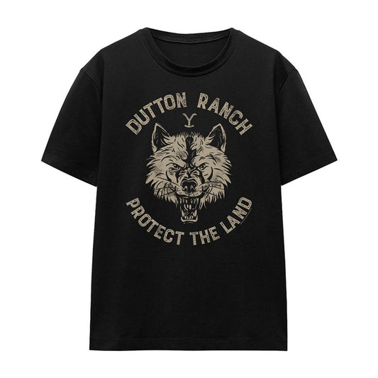 Black - Front - Yellowstone Womens-Ladies Dutton Ranch Protect The Land Wolf T-Shirt