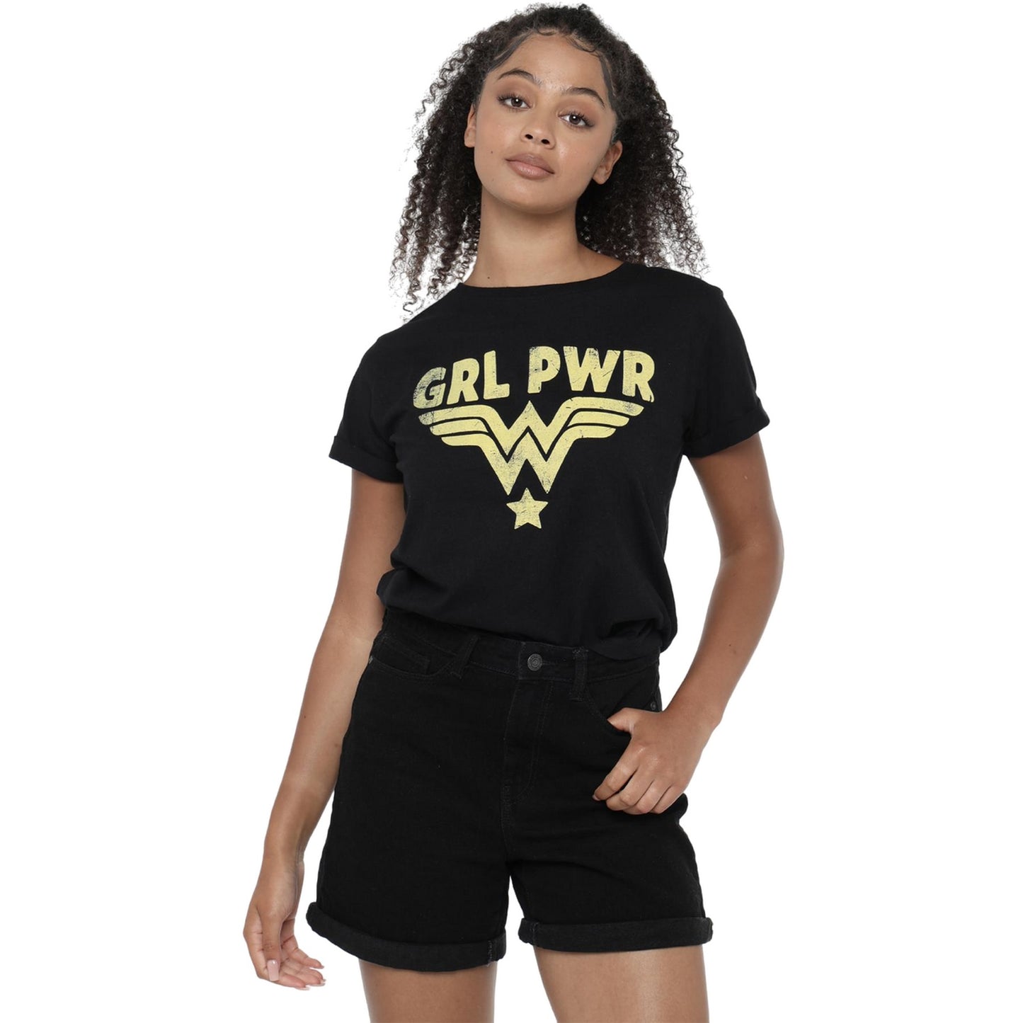 Black - Side - Wonder Woman Womens-Ladies Girl Power T-Shirt