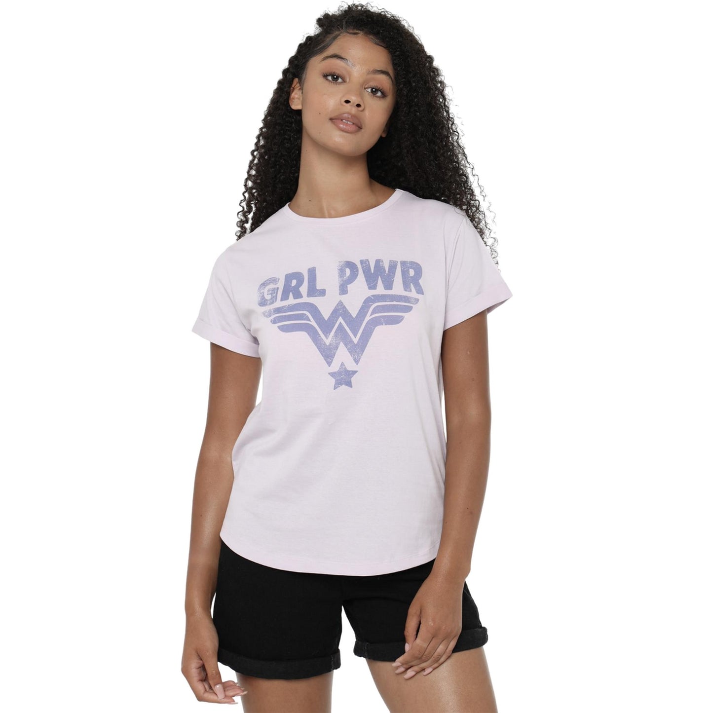 Lavender - Side - Wonder Woman Womens-Ladies Girl Power T-Shirt