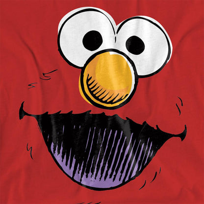 Red - Side - Sesame Street Womens-Ladies Retro Elmo Sketch Face T-Shirt