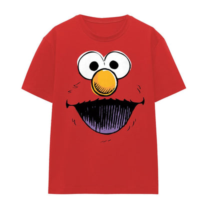 Red - Front - Sesame Street Womens-Ladies Retro Elmo Sketch Face T-Shirt