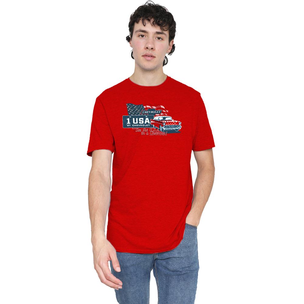 Red - Back - Chevrolet Unisex Adult See The USA Heather T-Shirt