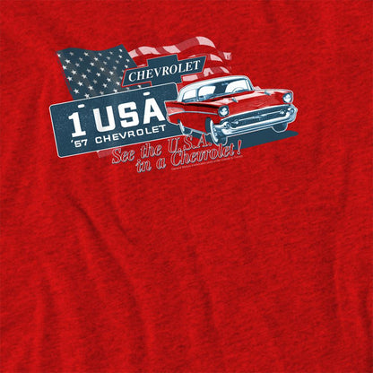Red - Side - Chevrolet Unisex Adult See The USA Heather T-Shirt