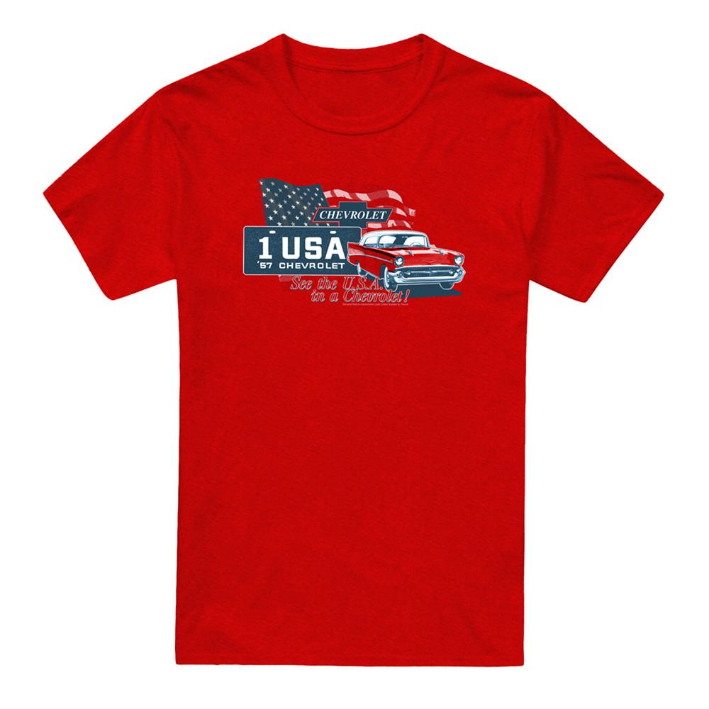 Red - Front - Chevrolet Unisex Adult See The USA Heather T-Shirt