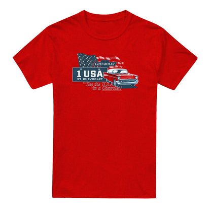 Red - Front - Chevrolet Unisex Adult See The USA Heather T-Shirt