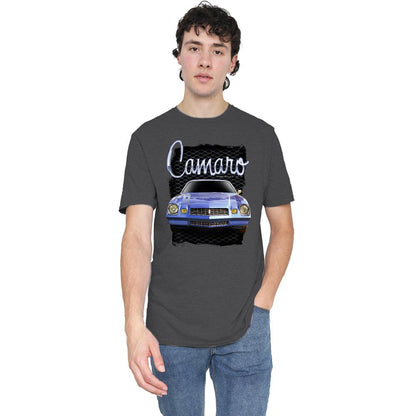 Charcoal - Back - Chevrolet Unisex Adult Yellow Camaro Heather T-Shirt