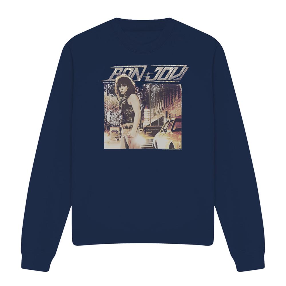 Navy - Front - Bon Jovi Unisex Adult Runaway Jon Sweatshirt