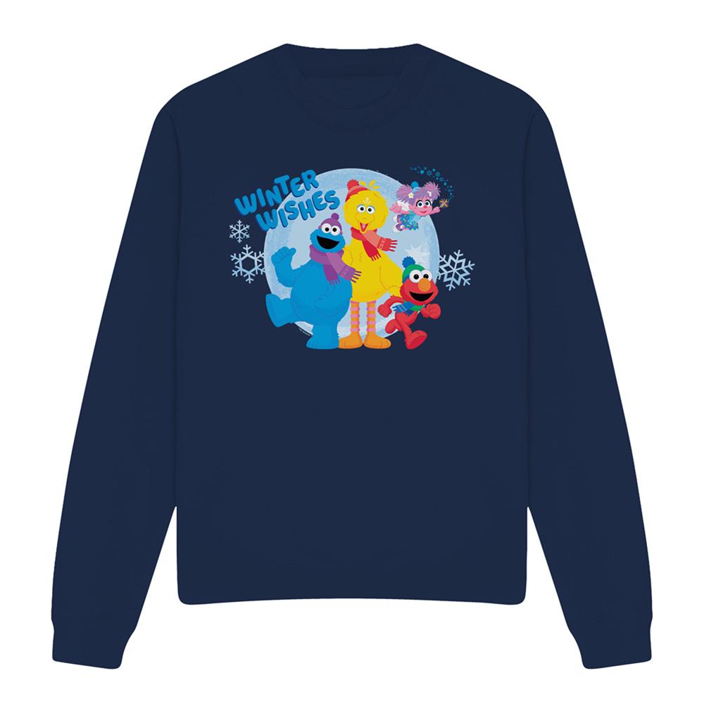 Navy - Front - Sesame Street Unisex Adult Winter Wishes Sweatshirt
