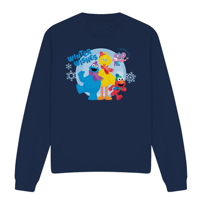 Navy - Front - Sesame Street Unisex Adult Winter Wishes Sweatshirt