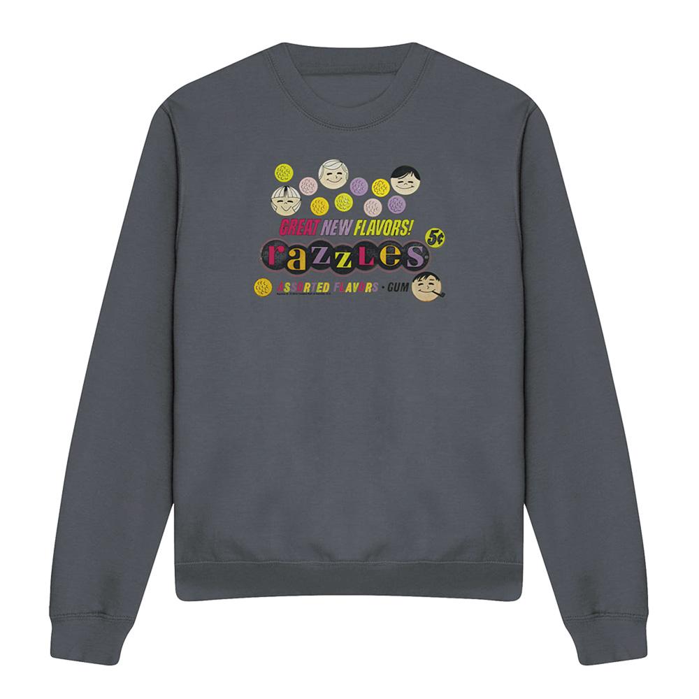 Charcoal - Front - Dubble Bubble Unisex Adult Razzles Retro Box Heather Sweatshirt