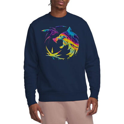 Navy - Lifestyle - The Witcher Unisex Adult Painted Crest Rainbow Sweatshirt