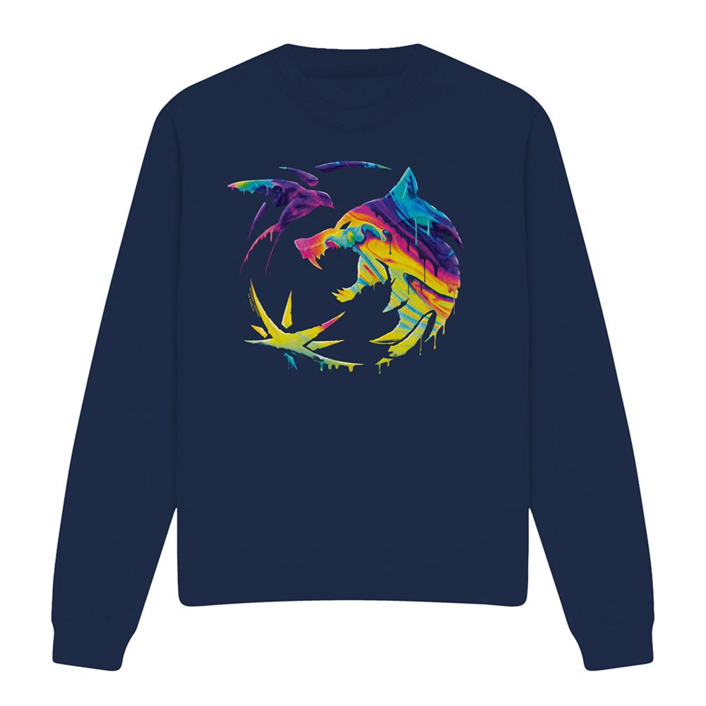 Navy - Front - The Witcher Unisex Adult Painted Crest Rainbow Sweatshirt