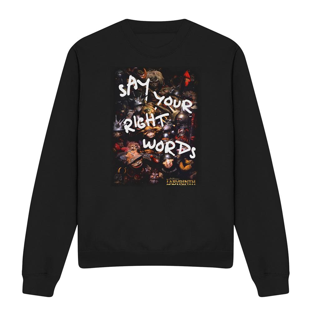 Black - Front - Labyrinth Unisex Adult Right Words Sweatshirt