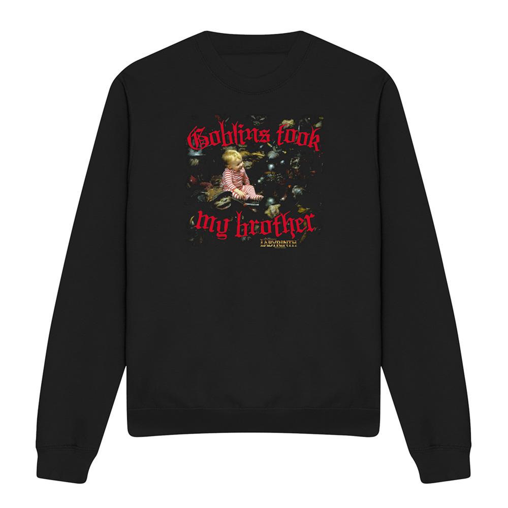 Black - Front - Labyrinth Unisex Adult Goblins Took My Brother Sweatshirt