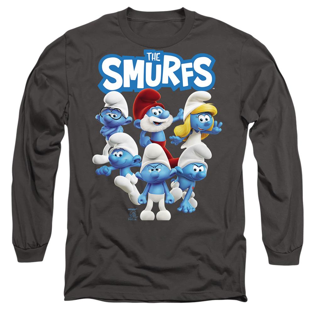 Charcoal - Front - The Smurfs Unisex Adult Group Shot Long-Sleeved T-Shirt