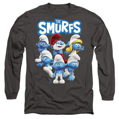 Charcoal - Front - The Smurfs Unisex Adult Group Shot Long-Sleeved T-Shirt