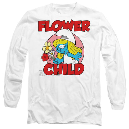 White - Front - The Smurfs Unisex Adult Flower Child Long-Sleeved T-Shirt